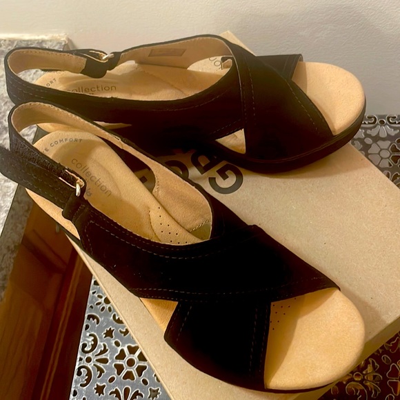 Clarks Shoes - Women’s black suede sandals by Clark’s